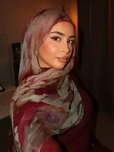 Boho Watercolor Chiffon Hijab - Flowy Bohemian Print Headscarf for All Seasons
