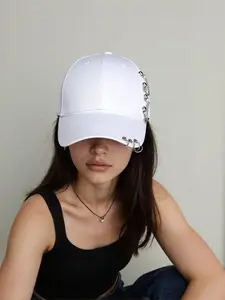 Adjustable Polyester Baseball Cap for Women, Korean Trend Design with Heart & Star Pins, Spring Summer Fashion Accessory