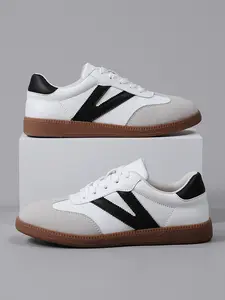 Men's Daily Casual Sport Shoes, Comfortable Breathable Laces, Lace up sneakers, Sports Sneakers, PU Leather Colorblock Design, Medium Width, All Seasons Training Sneakers