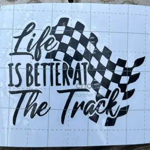 Window Decal - Life IS BETTER AT The Track Design with Checkered Flag Motif