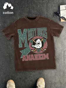 Vintage Washed Black Anaheim Mighty Ducks Tee | Retro NHL Hockey Graphic T-Shirt | Oversized Cotton Streetwear for Men & Women | 90s Classic Sports Fan Gift | Distressed Casual Top for Game Day & Everyday Outfits