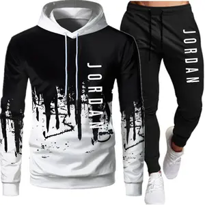 J0RRDAN Men's & Women's Light Luxury Printed Hoodie Set - Casual Velvet Sweatshirt Suit with J0RDAN Logo Design for Everyday Wear