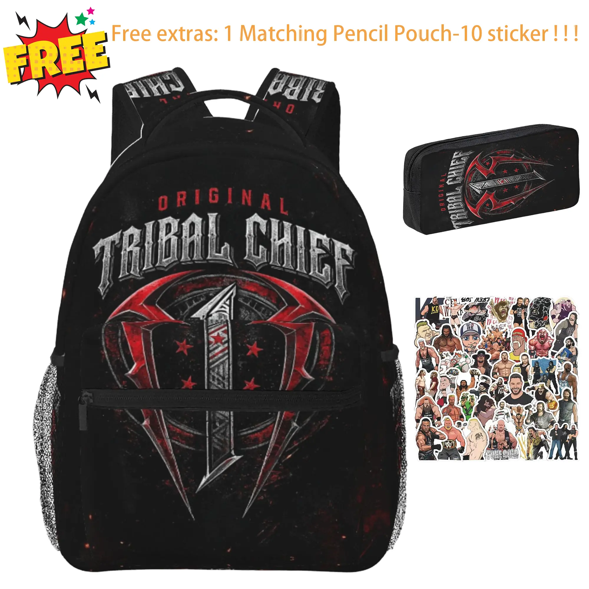 Original WWE Backpack Spacious Ultra Light Roman Reigns Shoulder Backpack, Utility Tribal Chief Laptop Backpack for Men Women, School Bag for Work Hiking Travel