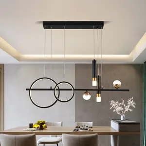 Modern LED Pendant Light, Black Kitchen Island Linear LED Light Fixture, Dimmable Creative LED Chandelier, Hanging Light Fixture for Dining Room Kitchen Island Living Room