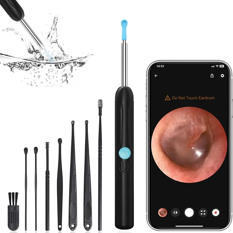 Ear Care Tool Kit - 1080P HD Camera Ear Cleaner with 6 LED Lights, WiFi-Enabled, IP67 Waterproof, Android/iOS Compatible, Silicone Cleaning Attachments, 5 Spoons, Guided View Helps You See Clearly