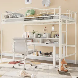 Twin Loft Bed Frame – Space Saving Metal Loft Bed with Safety Guardrails, Removable Ladder, Heavy Duty 400LB Capacity, Noise-Free Platform Bed for Kids Room, Dorm & Small Spaces, Grey