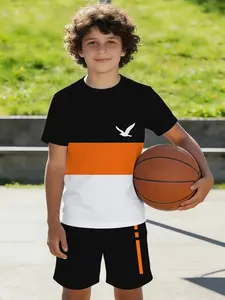 2PCS Kids Casual Short Sleeve & Shorts Set, Street Trend Style, Summer Outing & School Outfit For Boys