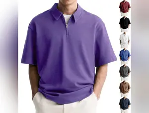 Men's Casual Zipper Polo Shirt Summer Comfortable Breathable Lapels Short-sleeved Top