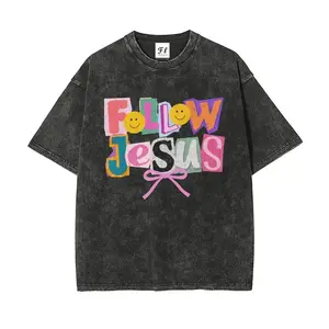 Preppy Christian Collage Y2K Washed Vintage 230g Shirt Faith Inspired Retro Coquette Positivity Tee 100% Combed Cotton Classic Crew Neck Relaxed Fit Trendy Ransom Letter Typography Womenswear Day Tshirt Garment-dyed Men's Clothing Summer Streetwear