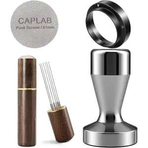 51mm Espresso Tamper Set with WDT Tool Coffee Tamper Puck Screen Dosing Funnel Barista Tools Fits 51mm Portafilters for Espresso Machine