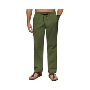 COOFANDY Men's Pants Casual Linen Pants Lightweight Summer Beach Pant Loose Fit Drawstring Elastic Waist Trousers
