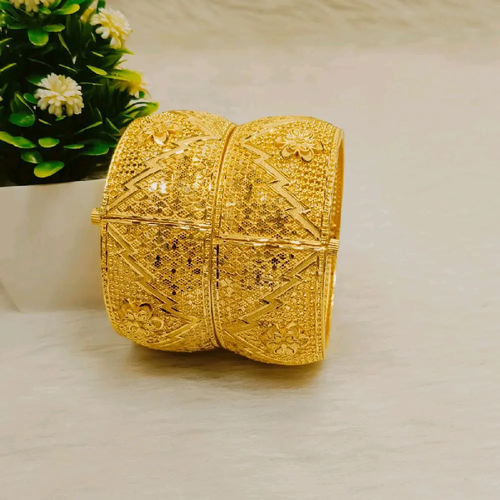 2pc Bangle Set - Gold Color, Intricate Design, Perfect for Any Occasion, Elegant and Stylish Accessory