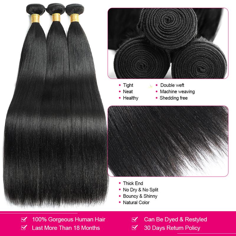 Yaki Straight Bundles Human Hair 1/3/4 Bundles Salon Quality Quick Weave Virgin Human Hair Extension Natural Black Hair Bundles for Sew in