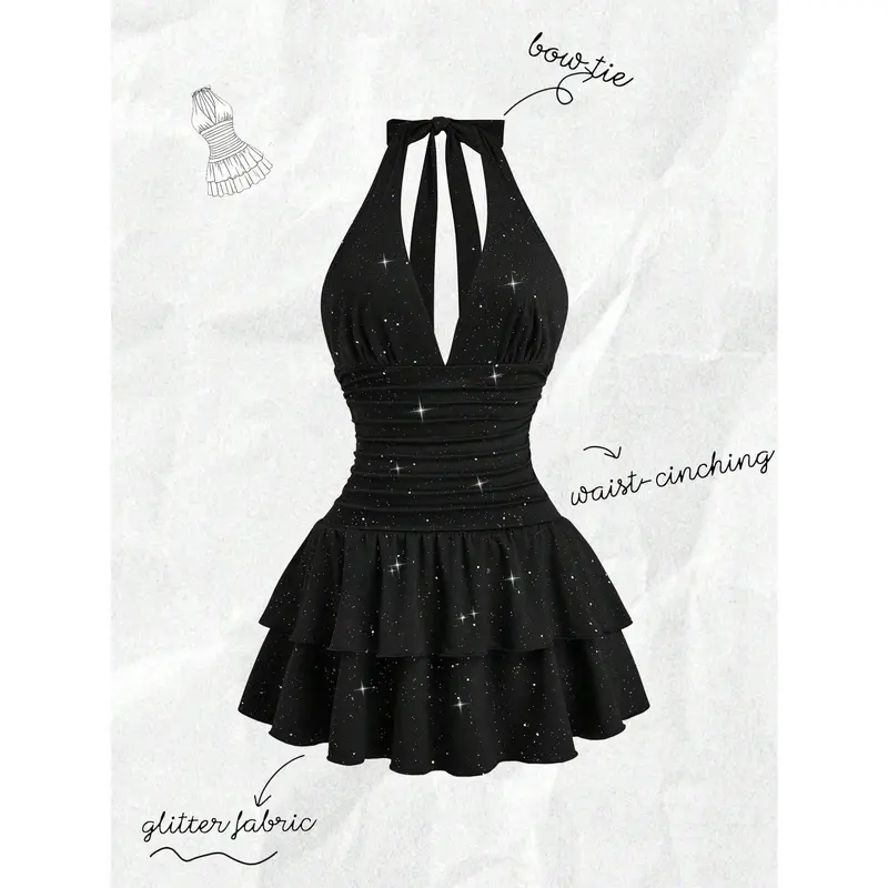 black dress with ruffle at bottom - TikTok Shop