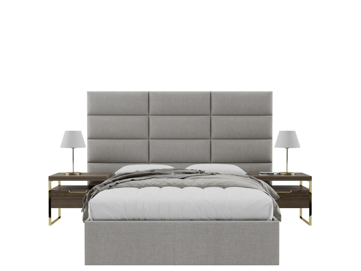 Designer Upholstered Fabric-Covered Floating Wall-Mounted Headboard Panels, Catherine Layout, 90"x46" Size, Easy-Install Luxury Modern Headboards, Designer Upholstered Headboards