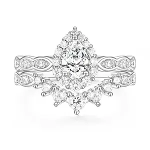 EAMTI 1CT Bridal Ring Sets Teardrop Wedding Band Vintage Pear Cubic Zirconia Engagement Ring Halo CZ Promise Ring Gift for Women