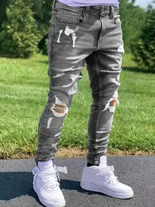 2025 Trend Men's Slim Fit Elasticated Jeans - Casual and fashionable, with distressed appearance and hole-making technique, machine washable