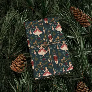 [Sale off up to 50%] Nutcracker Wrapping Paper Elegant Ballet Christmas Tree Gift Wrap in Moody Christmas Green