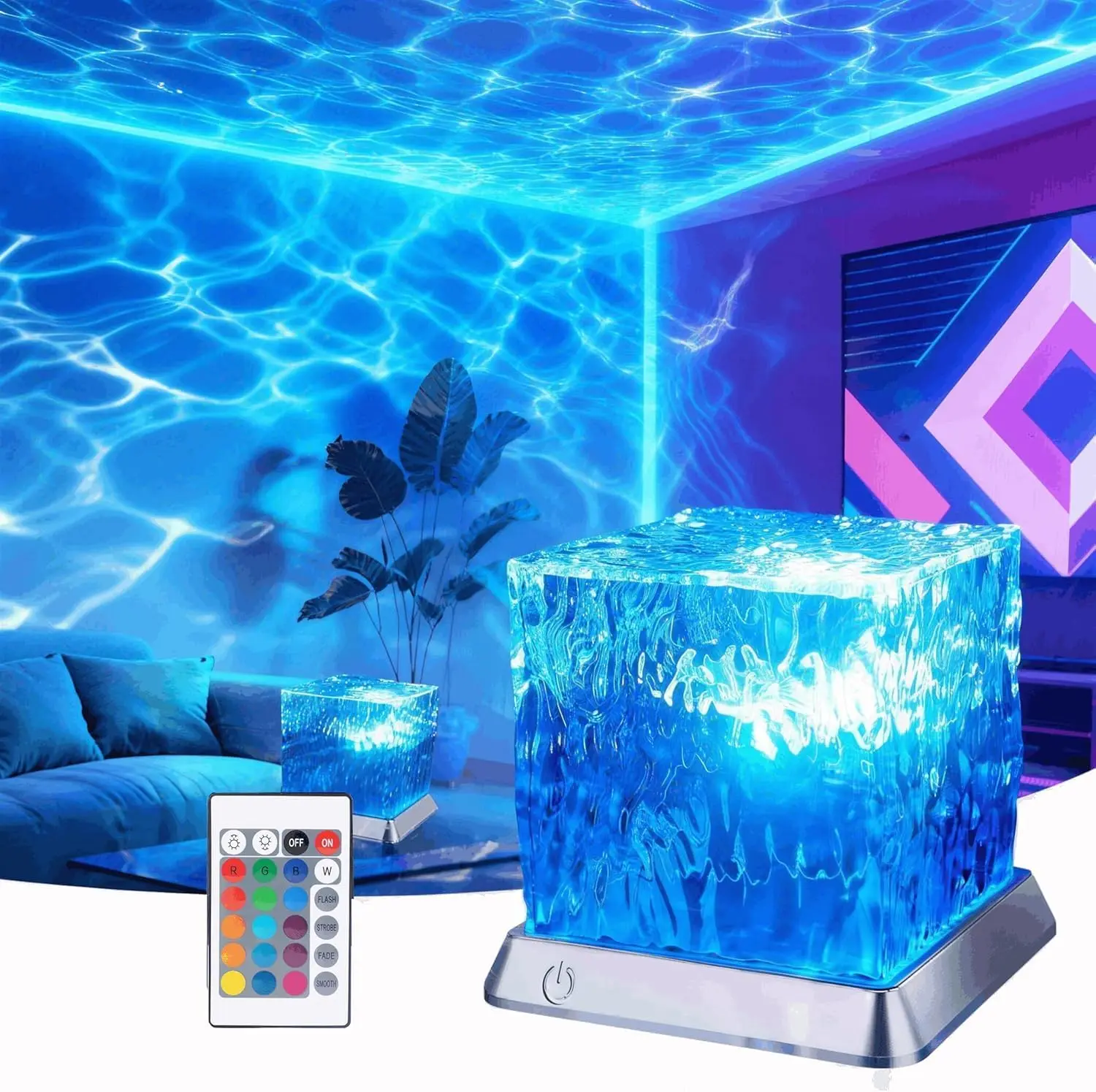 LETOUR Ocean Wave Projector Night Light - 16-Color Remote-Controlled Plug-In Aurora Lamp, High-Brightness Water-Resistant Dynamic Rotating Water Ripples Mood Lighting, Brighter & More Vivid Colorful Lights for Bedroom Living Rooms, Thoughtful Gift