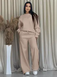 Women's Fleece-Lined Loose Fit Two-Piece Set, Comfortable Sporty Casual Wear for Daily and Sports Use, Soft and Cozy Outfit for Ladies Womenswear