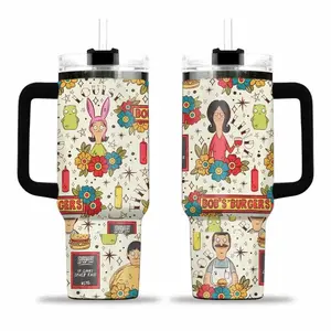 Funny Bob’s Burgers 40oz Tumbler, Bob’s Burgers Iced Coffee Cup, Cartoon Family Insulated Tumbler, Stainless Steel Travel Mug, Cartoon Lover Gift, Back To School Cup