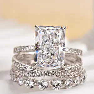 Effinny Radiant Cut 4.5ct 3PC Wedding Ring Set,5A Cubic Zirconia Promise Ring,Bridal Set Rings,Anniversary Ring for Women Outdoorfun