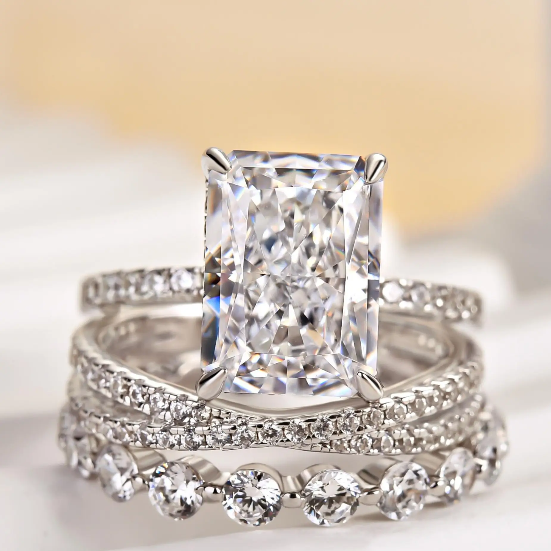 Effinny Radiant Cut 4.5ct 3PC Wedding Ring Set,5A Cubic Zirconia Promise Ring,Bridal Set Rings,Anniversary Ring for Women Outdoorfun