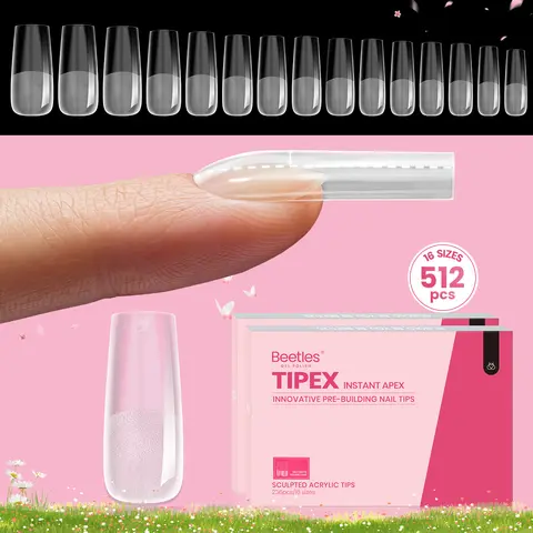 Beetles Tipex Instant Apex Nail Extension Tips -  Almond Coffin Square Oval Stiletto Squoval Shapes Thick Acrylic Nails for Manicure Gel Press Ons DIY Nail Art