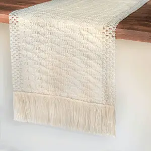 Table Runner - Premium Quality Natural Farmhouse Table Runner, Kitchen Runner with Tassels and Cream Table Runner for Dining Table Decor, Home, Bridal Shower, Wedding in 12 x 72 Inches