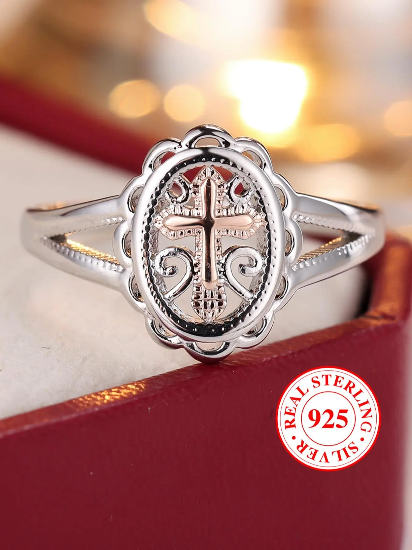 S925 Sterling Silver Ring Cross Lace Vintage Engagement Ring, Elegant Women's Wedding Promise Rings Bridal Ring Birthday Anniversary Gift Suitable for Daily Date Wearing Jewelry（with Box） Vintage Inspired Ring Fashion Engagement Rings, Beautiful Rings