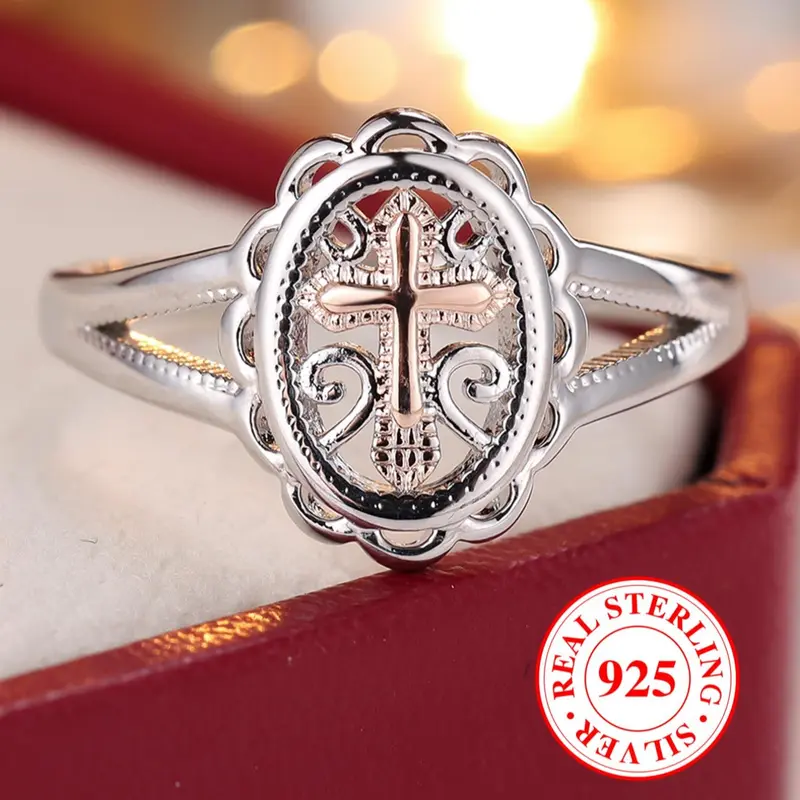 S925 Sterling Silver Ring Cross Lace Vintage Engagement Ring, Elegant Women's Wedding Promise Rings Bridal Ring Birthday Anniversary Gift Suitable for Daily Date Wearing Jewelry（with Box） Vintage Inspired Ring Fashion Engagement Rings, Beautiful Rings