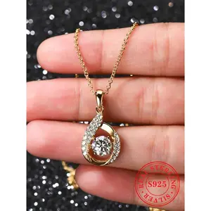 S925 Sterling Silver Synthetic Moissanite Decor Water Drop Pendant Necklace for Women, Fashion Jewelry for Party, Daily Decor, Trendy All-match & Exquisite Jewelry for Birthday Gift