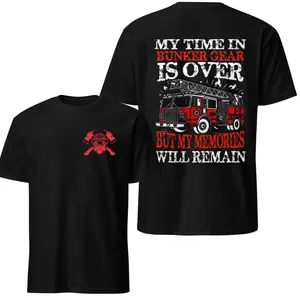 Firefighter Retirement Tribute T-Shirt, Bunker Gear Memories Graphic Tee, Soft Cotton Blend Shirt, Firetruck Design, Honoring Service Apparel for Men & Women