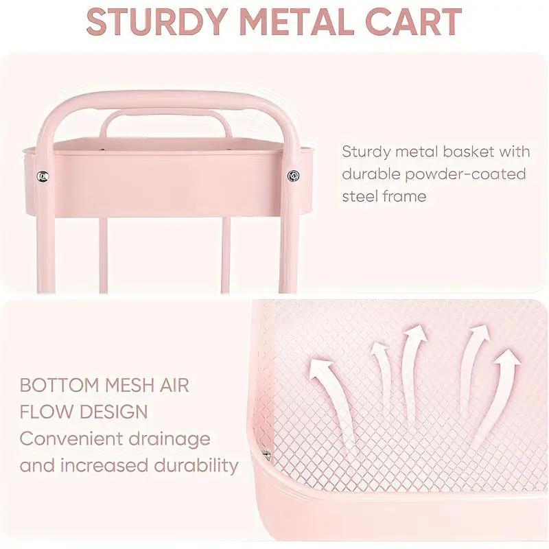 Kitchen Fit 3-Tier Rolling Storage Cart with Double Handle Mobile Utility Organizer Shelf Lockable Silent Wheels Durable Metal Frame for Utensils Spices Office Supplies Makeup Crafts