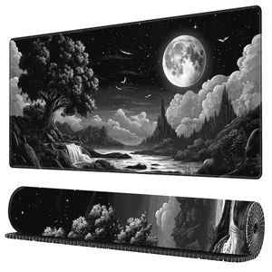 BHJLAXR Forest Moon Pattern Mouse Pad, Large Extended Gaming Mouse Pad with Stitched Edges, Non-slip Rubber Base Mouse Pad for Office, Computer, Keyboard, Laptop