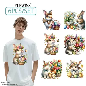 6 Sheets Easter Bunny DTF Iron On Transfers - Bunny & Egg Patterns, Washable Plastic Vinyl Heat Transfer Sheets for T-Shirts, Hoodies, Jeans, Backpacks, Pillows - DIY Fabric Patches for Men & Women, & s, Easy Press