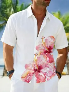 Trending Hawaiian Style Pink Hibiscus Floral Shirt | Lightweight Breathable Fabric & Loose Oversized Fit | Perfect One Outfit Multiple Ways for Beach, Party & Weekend Casual | Summer Essential Men's Short Sleeve Top