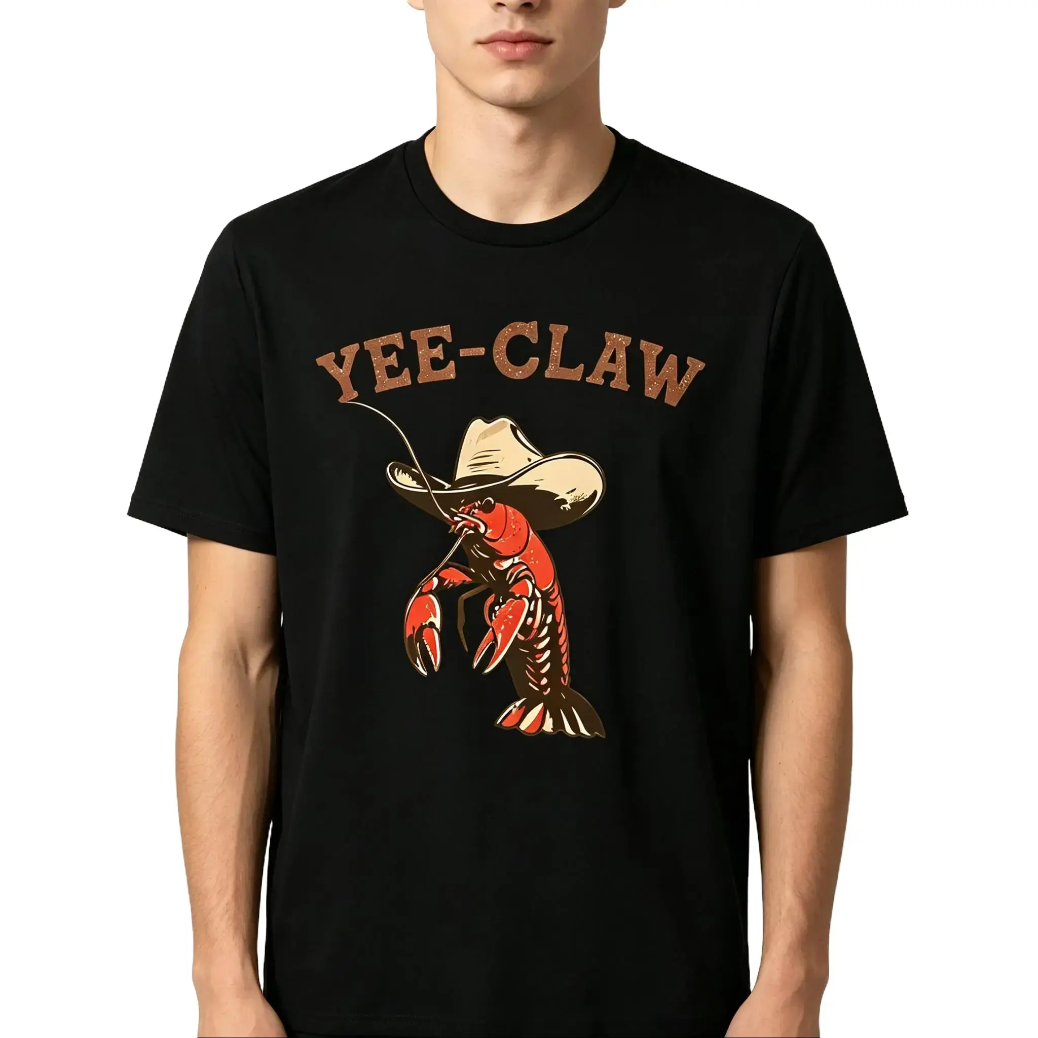 Men's Classic Seamless Short-Sleeve Crawfish T-Shirt - Yee Claw! Vintage Louisiana Cajun Seafood Festival Tee, Relaxed Fit Top for Outdoor Activities, Cajun Themed Parties, Tshirt, Shortsleeve, Cotton, Casual, Soft, Fabric, Graphic, Knit, Round Neck, Funn