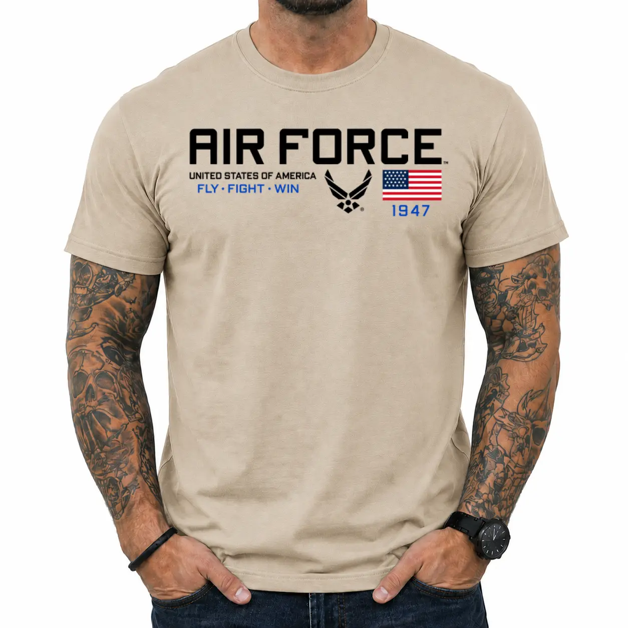 Air Force Flag Icon T-Shirt, United States Air Force Graphic Tee, Fly Fight Win Military Shirt, Patriotic USAF Apparel, Air Force Veteran Gift, Unisex Military Pride T-Shirt