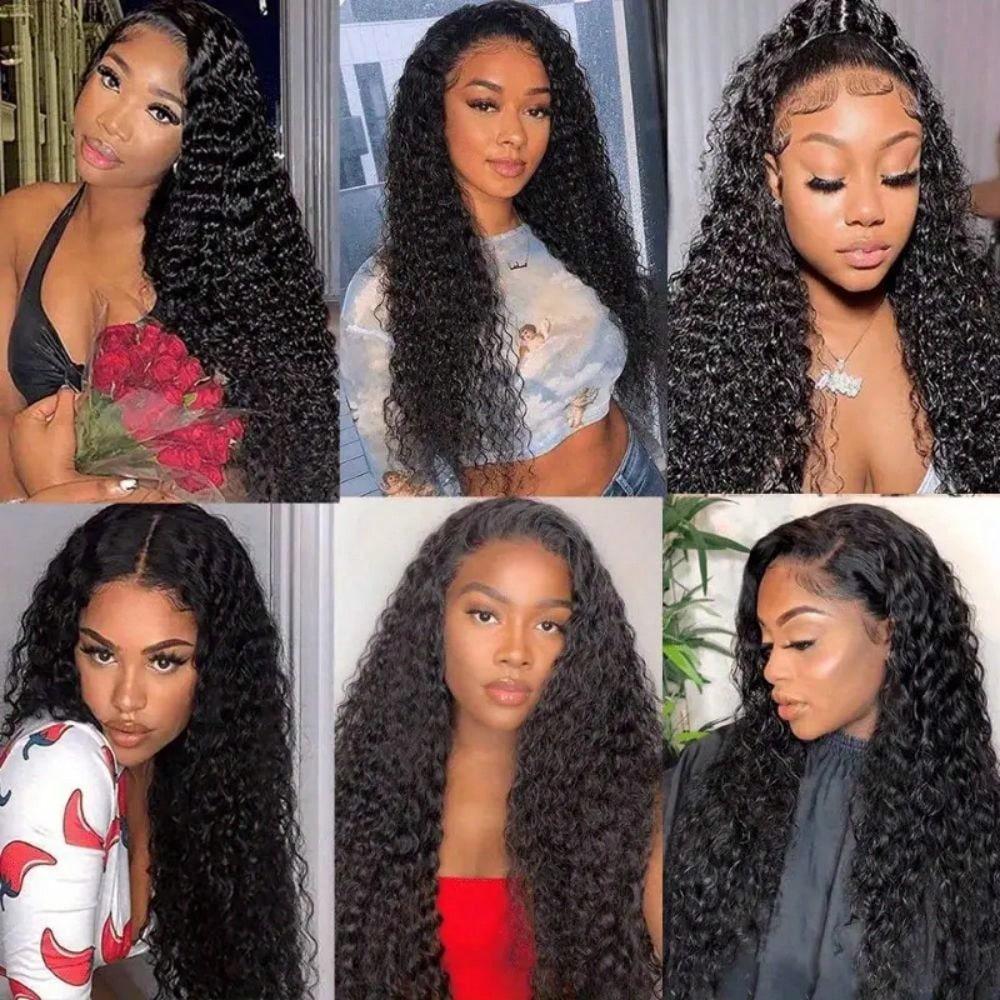 Kinky Curly Human Hair Hd Transparent Lace Wigs Pre Plucked Natural Hairline 180 Density 13X4 13X6 Water Wave Curly Human Hair Wig 30 36 Inch Lace Front Deep Human Hair Wig For Women Natural Color