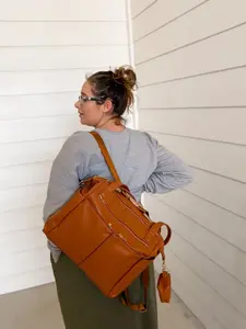 Vegan Leather Diaper Bag | Camel