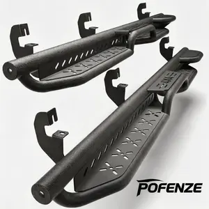 POFENZE-Mestan Running Boards Side Steps Compatible for 2015-2026 Chevy Colorado & GMC Canyon Crew Cab (4 Full Size Doors), Two Stairs Design Bolt-on Side Rails Step Nerf Bar (Black Powder Coated-Star Logo)