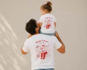 Matching T-Shirt Set Pasta Lovers Club – Dad & Baby Matching Set – Father And Kids Outfit – Family Look – Gift For Dad And Baby, Retro Set