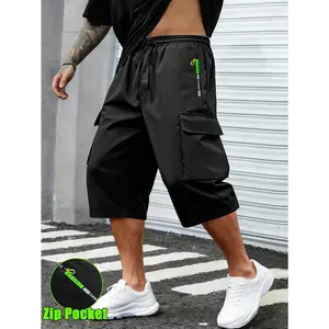 Men’s Summer 7/8 Cargo Pants，Lightweight Breathable Casual Pants With Zipper Pockets & Utility Belt，Regular Fit Mid-Rise Outdoor Streetwear