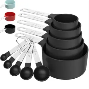 Stainless Steel & Plastic Measuring Cups and Spoons Set, Kitchen Measuring Utensils, Kitchen Gadgets, Stackable Baking Tools for Cooking, Kitchen, Restaurant & Bakery