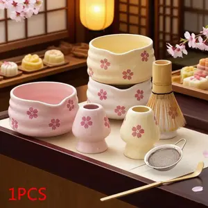5-Piece Japanese Matcha Bowl Set with Spout, Tea Making Tools, Includes Whisk, Stand, Bamboo Scoop, Stainless Steel Sieve, Perfect Gift for Tea Lovers, Matcha Kit Set