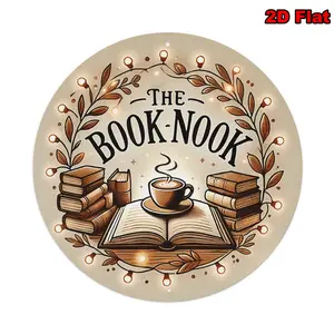 2D Flat,1pc Vintage Book Nook Themed Aluminum Wall Art Sign - Waterproof & Fade-Resistant Metal Decor for Home, Room, Farmhouse, Cafe, 8‘’ inches, Cozy Reading Atmosphere with Open Book & Coffee Design, Cafe Decoration |   Vintage Wall Art