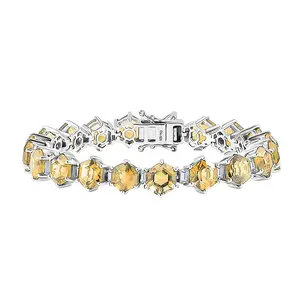 Citrine and Moissanite 29.50 ctw Honeycomb Bracelet in Rhodium Over Sterling Silver 7.25 In Christmas Gifts