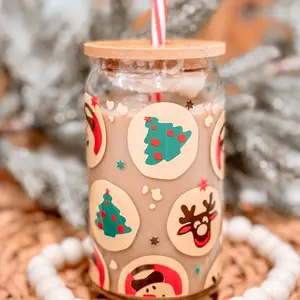 Christmas Tree Cookies Iced Coffee Glass, Tree Cake Glass, Snack Glass, Christmas Gift, Christmas Snacks, Christmas Tree, Snowman, Reindeer Drinkware Handmade Cup