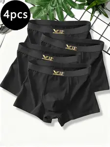 4-piece men's underwear with letter waistband and breathable boxer briefs - soft and elastic moisture absorbing underwear, suitable for wearing in warm weather